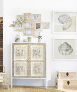 Hand Carved Solid Wood Small Sideboard with Floral Design