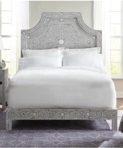 Handmade Teak Wood Platform Bed with Bone Inlay