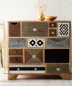 Industrial Embossed Metal and Solid Wood Dresser Chest